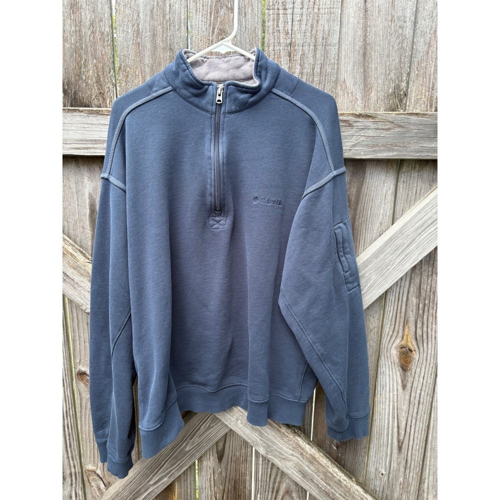 Columbia Mens XL Quarter Zip Sweatshirt Navy Blue Fleece Pullover AM6793